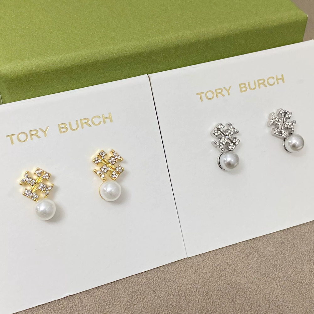 Tory Burch Rhinestone Pearl Alphabet Stud Earrings
